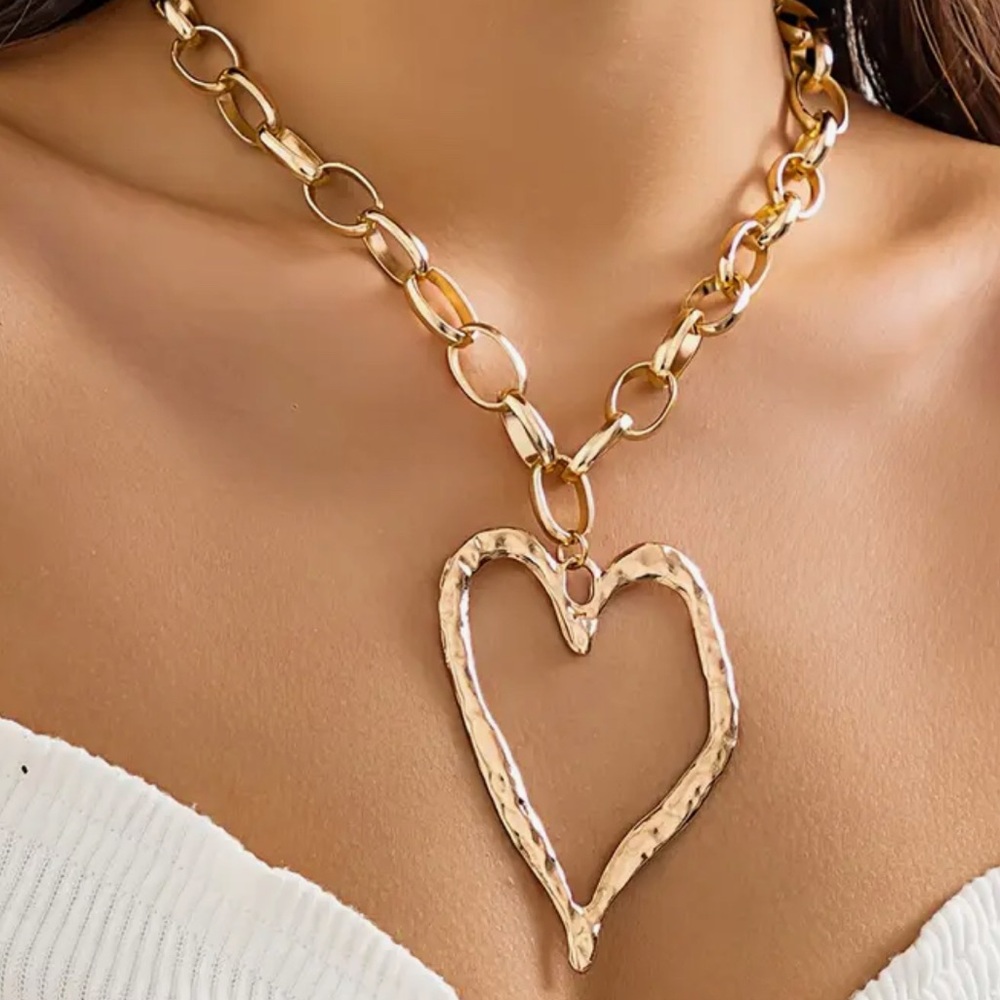 Gold Heart Pendant Necklace with Textured Design